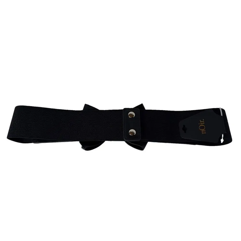 nOir Black Wide Stretch Belt XL Rhinestone Bow Elastic Waist Cinch NWT
